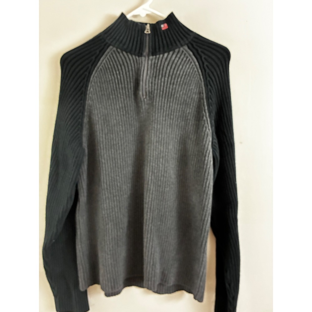Polo Jeans Co Ralph Lauren Sweater Mens L Gray Black Ribbed Quarter Zip Pullover